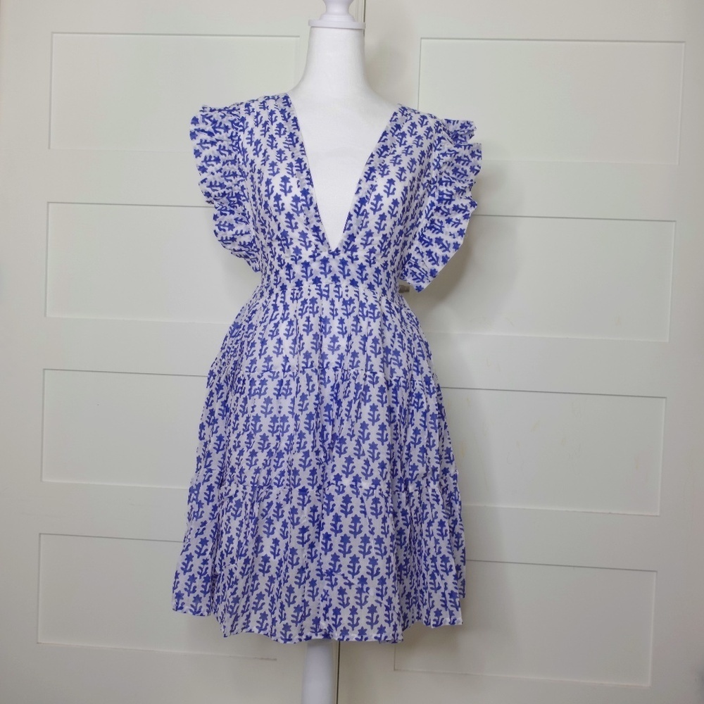 Oliphant Dress New Cross back mini Flora Blue print size XXS and XS Available
